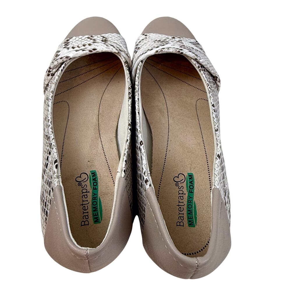 NIB Beartraps Mitsy Faux Snakeskin Tan Slip On Casual Flat Low Wedge - Picture 9 of 15